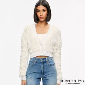 Alice + Olivia **NWT** Casilda Faux Fur Cropped Cardigan in Soft White